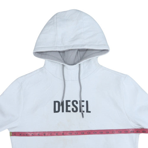 Diesel Men's White Pullover Logo Hoodie Size M Cotton Blend