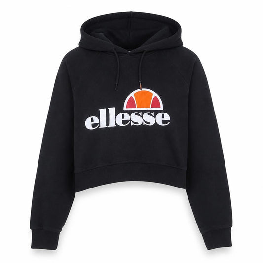 Ellesse Womens Black Cropped Hoodie Size M Logo Print Pullover