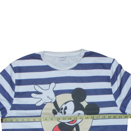 Disney Womens Blue White Striped Mickey Mouse Pullover Sweatshirt L