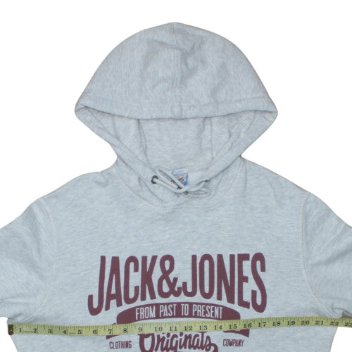Jack & Jones Mens Grey Logo Pullover Hoodie Size L