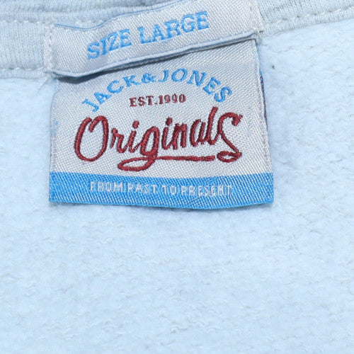 Jack & Jones Mens Grey Logo Pullover Hoodie Size L