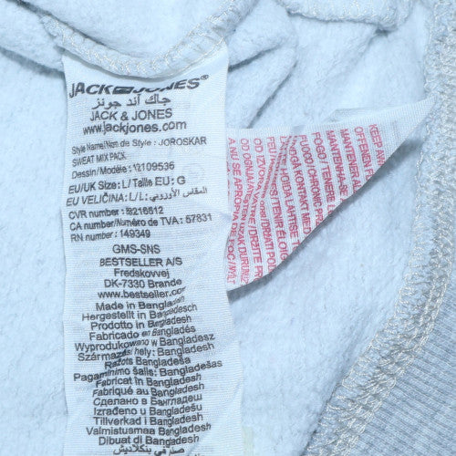 Jack & Jones Mens Grey Logo Pullover Hoodie Size L