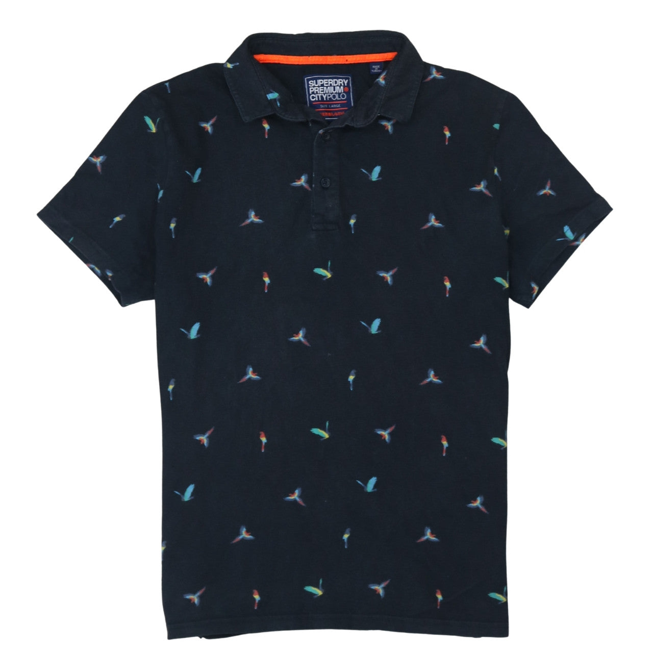 Superdry Men’s Black Bird Print City Polo Shirt Size Large