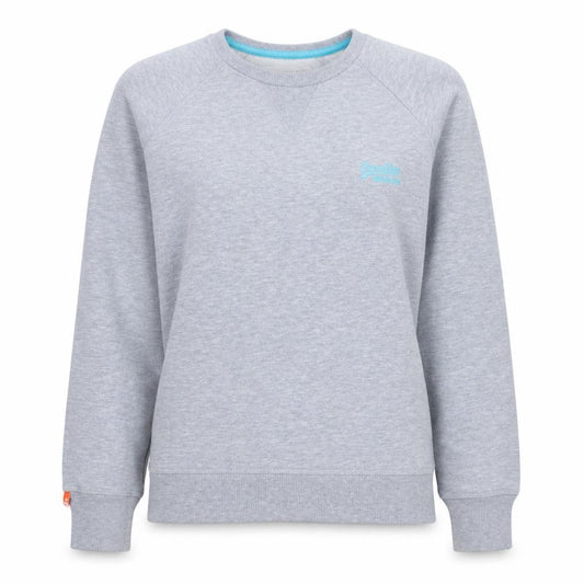 Superdry Women Grey Small Pullover Sweatshirt Classic Logo Crew Neck