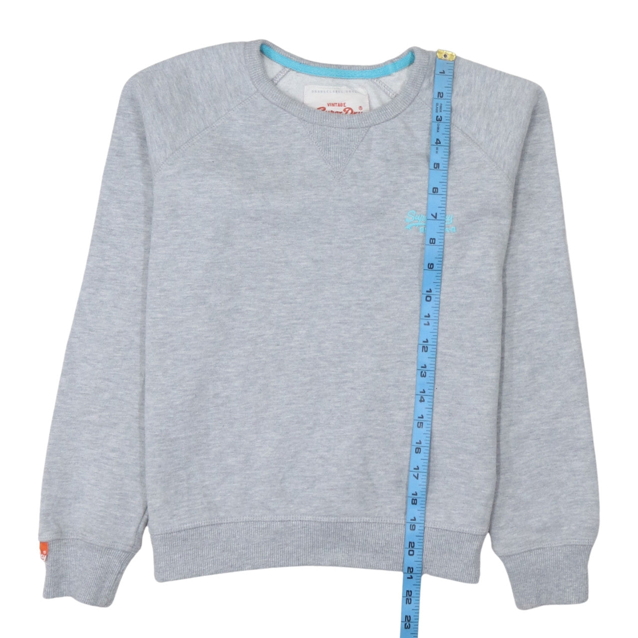 Superdry Women Grey Small Pullover Sweatshirt Classic Logo Crew Neck