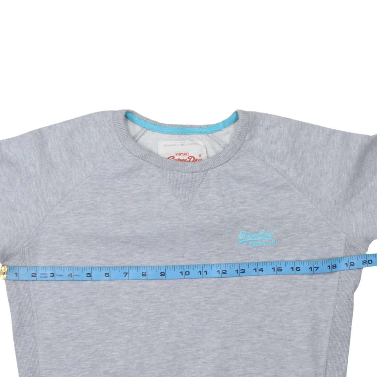 Superdry Women Grey Small Pullover Sweatshirt Classic Logo Crew Neck