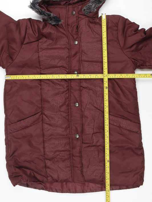 Anne de Lançay Women's Red Hooded Puffer Jacket M Faux Fur Trim