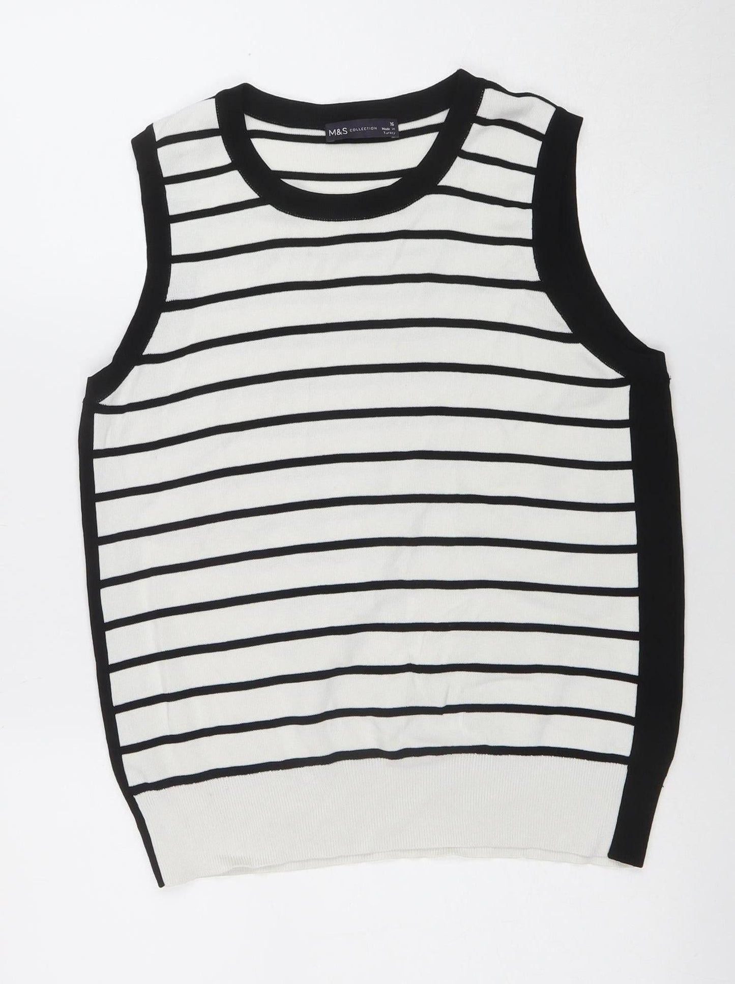 Marks and Spencer Women Black White Striped Knit Tank Top Size 16