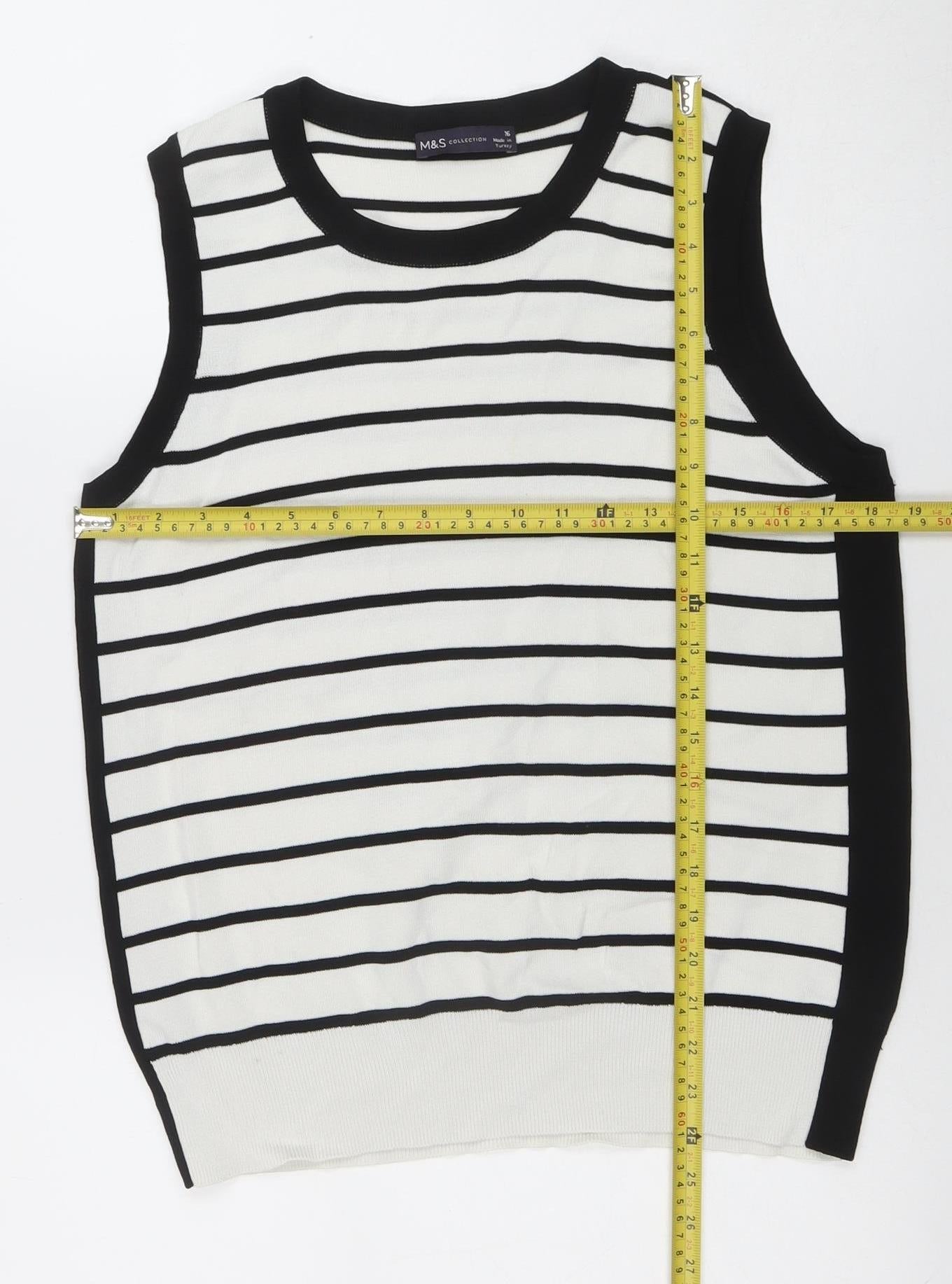Marks and Spencer Women Black White Striped Knit Tank Top Size 16