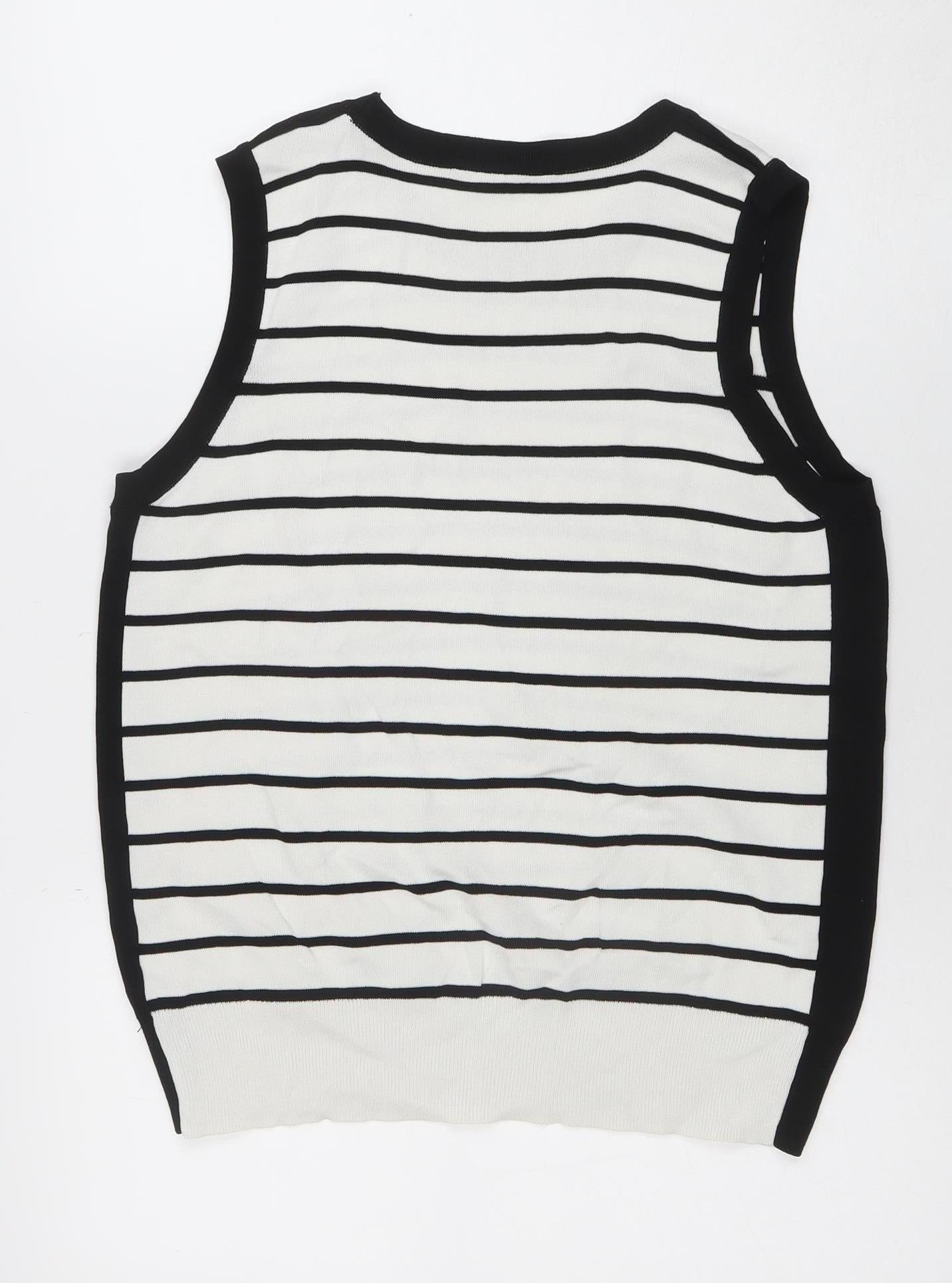 Marks and Spencer Women Black White Striped Knit Tank Top Size 16