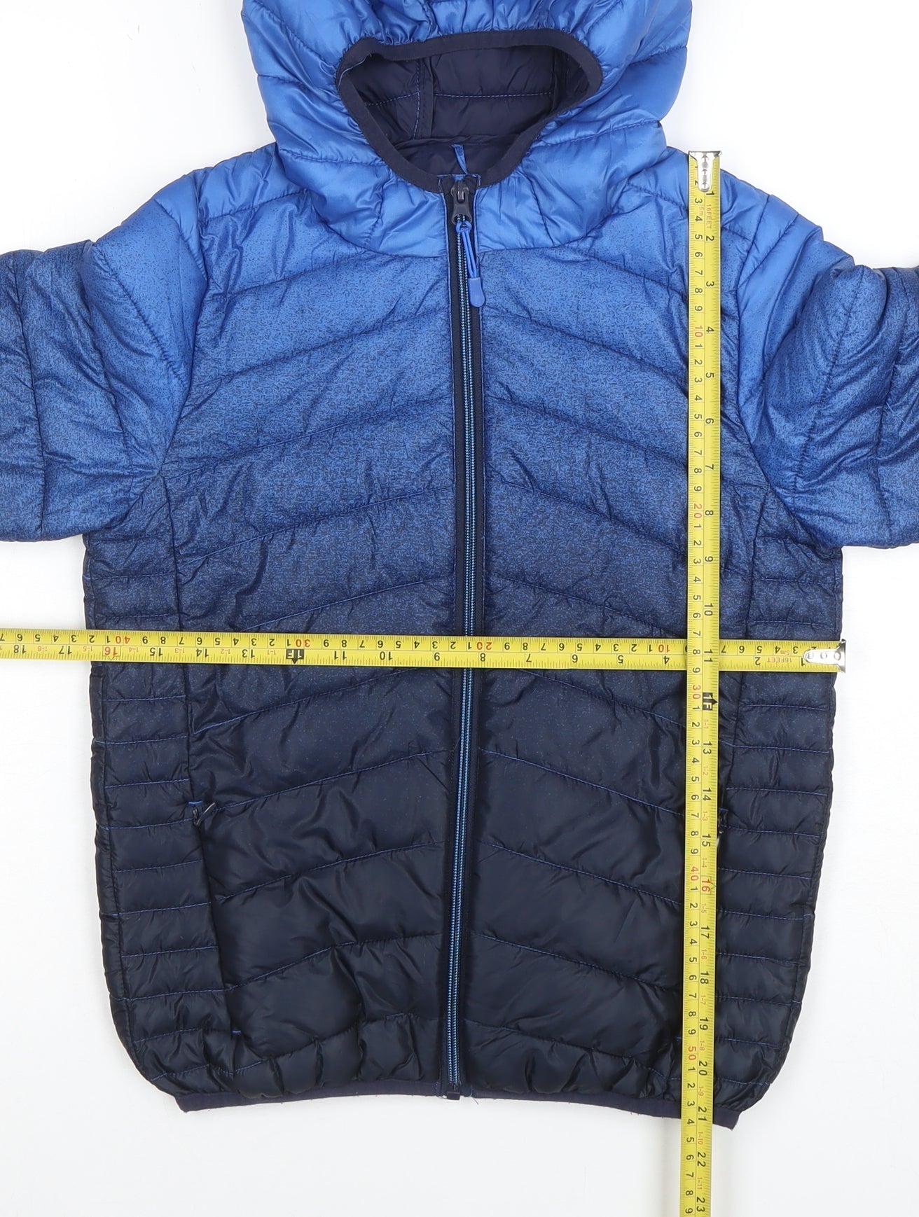 Marks and Spencer Boys Blue Ombré Hooded Puffer Jacket Size 10 Years