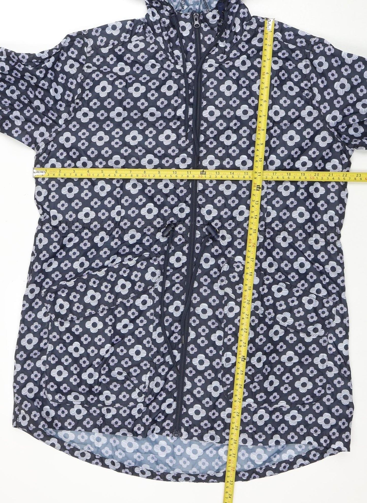 Rainydays Women Blue Floral Waterproof Lightweight Hooded Rain Coat M