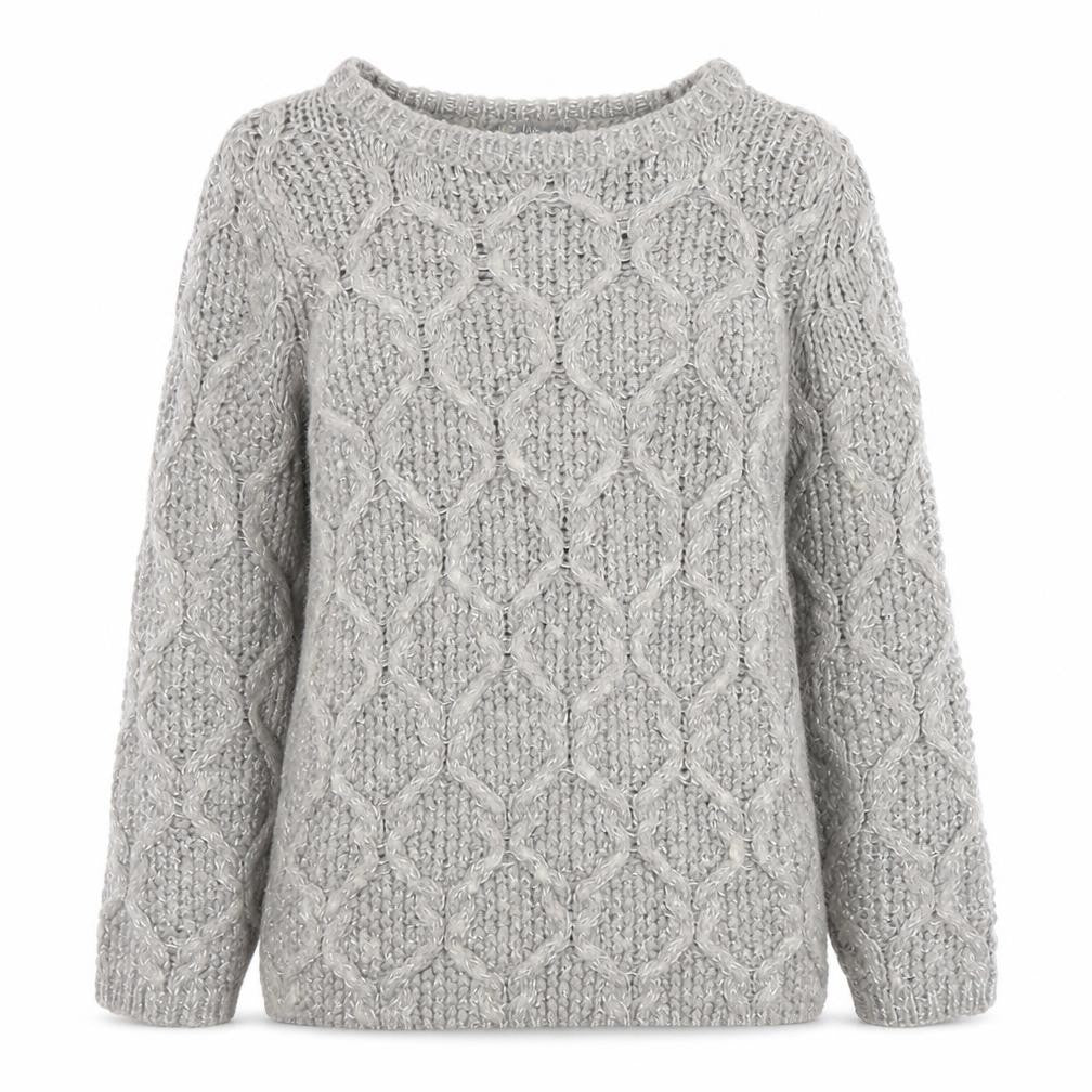 Marks and Spencer Women Grey Cable-Knit Jumper UK 10 Wool Blend