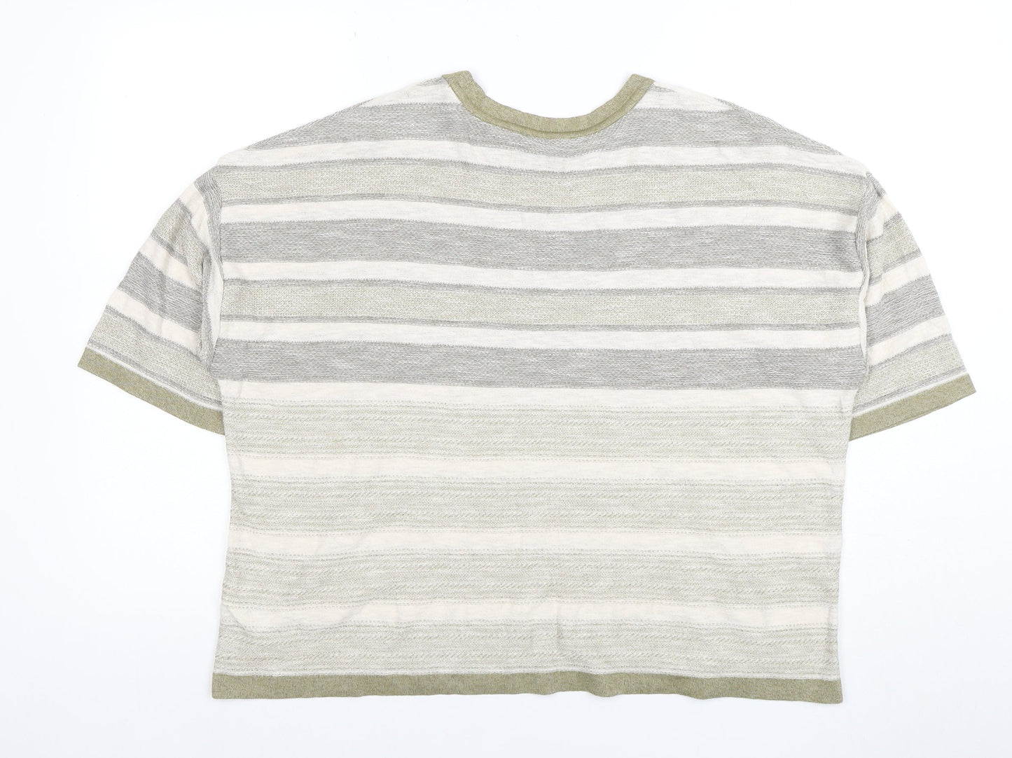 Marks and Spencer Women Beige Striped Short Sleeve Cotton Blend T-Shirt Size 20