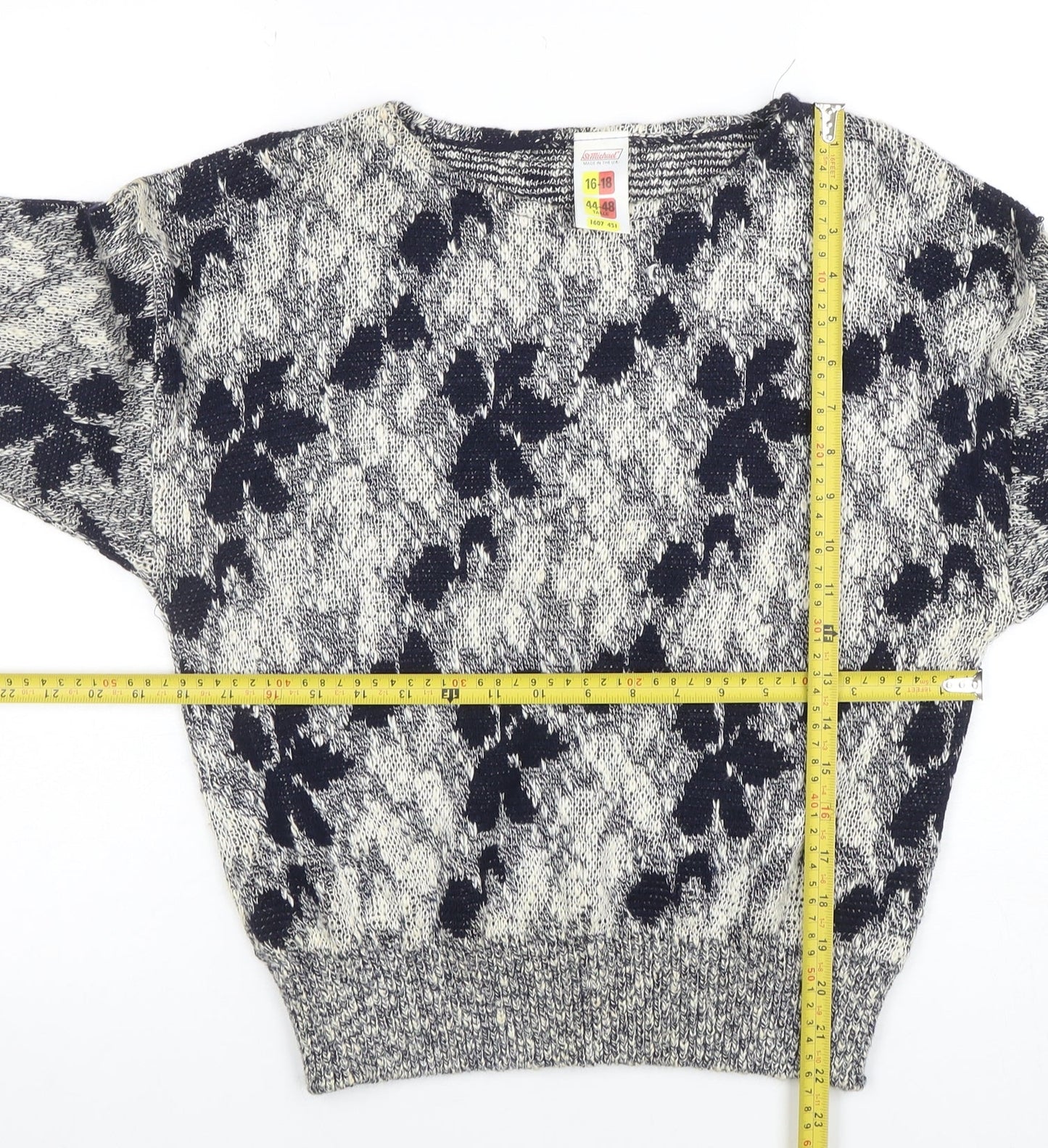 Marks and Spencer Women’s Blue Floral Knit Jumper Size 16-18