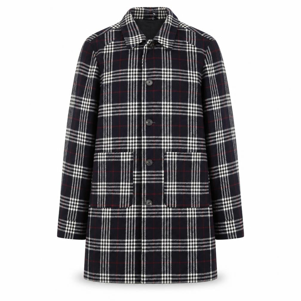 Jack Womens & Jones Black Checked Long Overcoat L Polyester