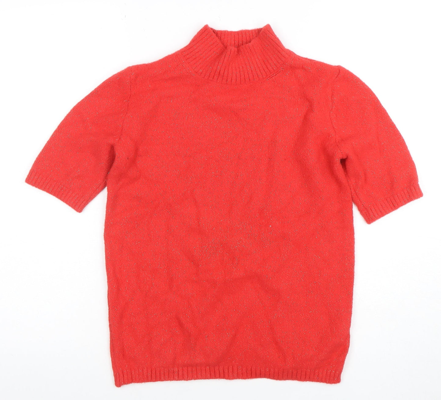 Marks and Spencer Women's Red Mock Neck Short Sleeve Jumper XS