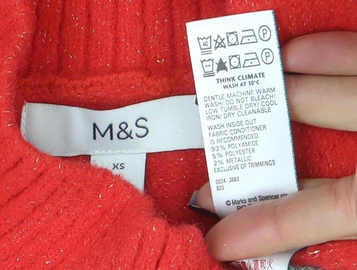 Marks and Spencer Women's Red Mock Neck Short Sleeve Jumper XS