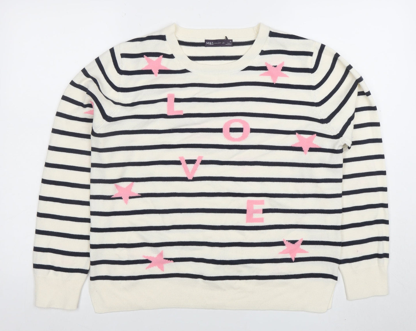 Marks and Spencer Women's Multicoloured Size 16 Striped LOVE Jumper