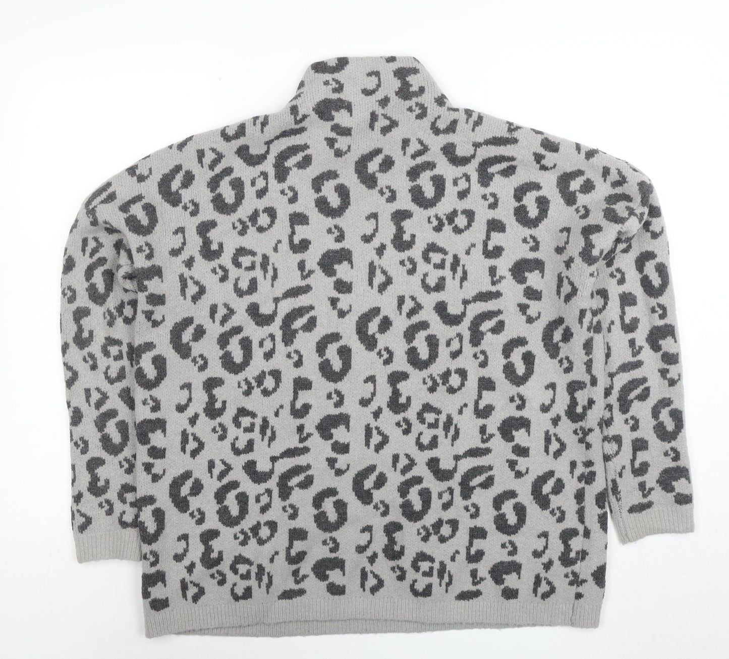 Garoche Women's Grey Leopard Knit High Neck Pullover Jumper M