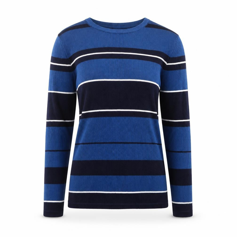 CHEE-CHO Womens Blue Striped Long Sleeve Knit Top Size L