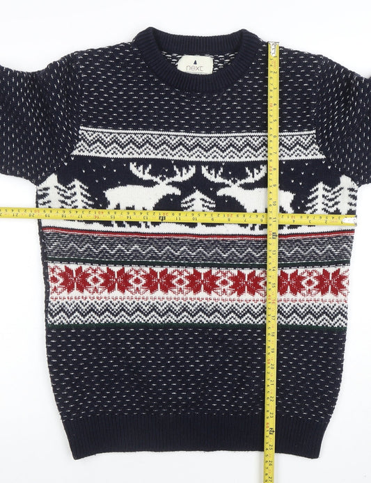 Next Men's Blue Fair Isle Reindeer Christmas Jumper Size M