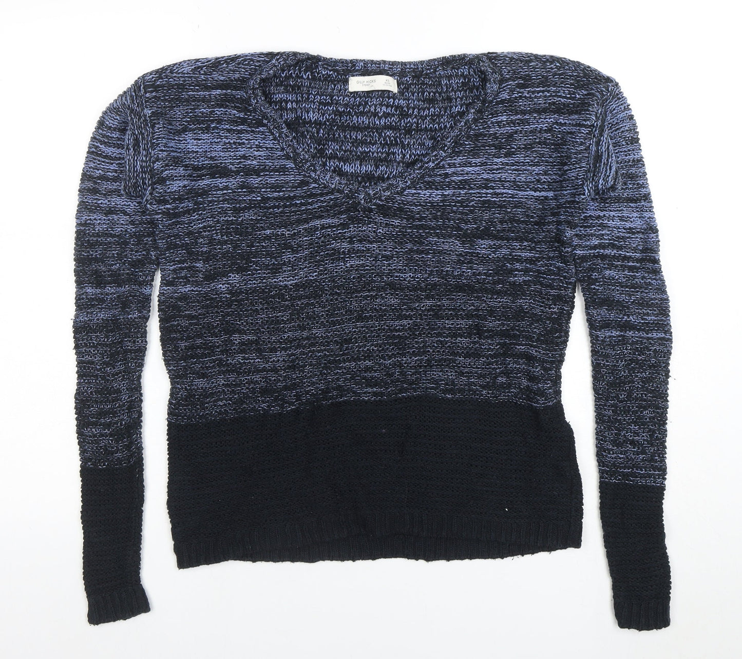 Gilly Hicks Women's Blue V-Neck Chunky Knit Jumper Size XS