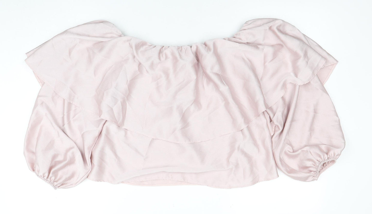 River Island Women’s Pink Off the Shoulder Ruffle Blouse Size 8