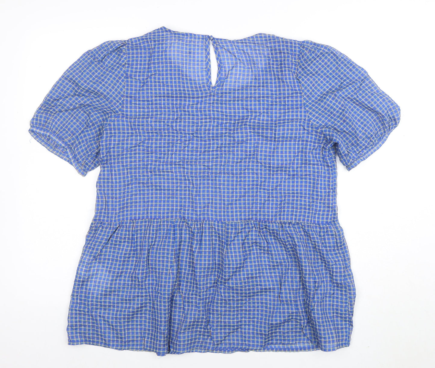 Object Women's Blue Check Puff Sleeve Tunic Blouse Size M