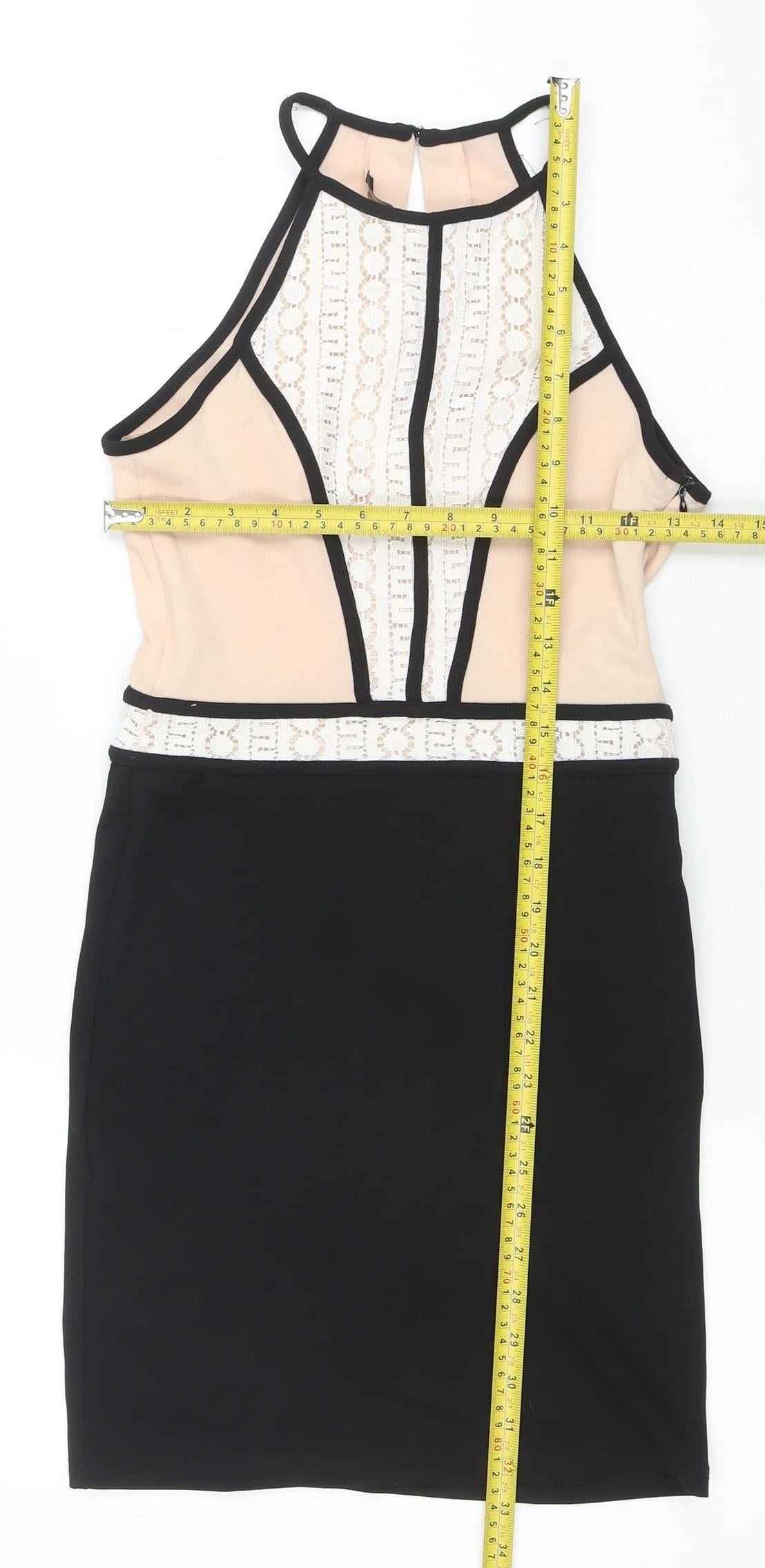 Parisian Women Black Beige Lace Bodycon Dress Size 8 Sleeveless