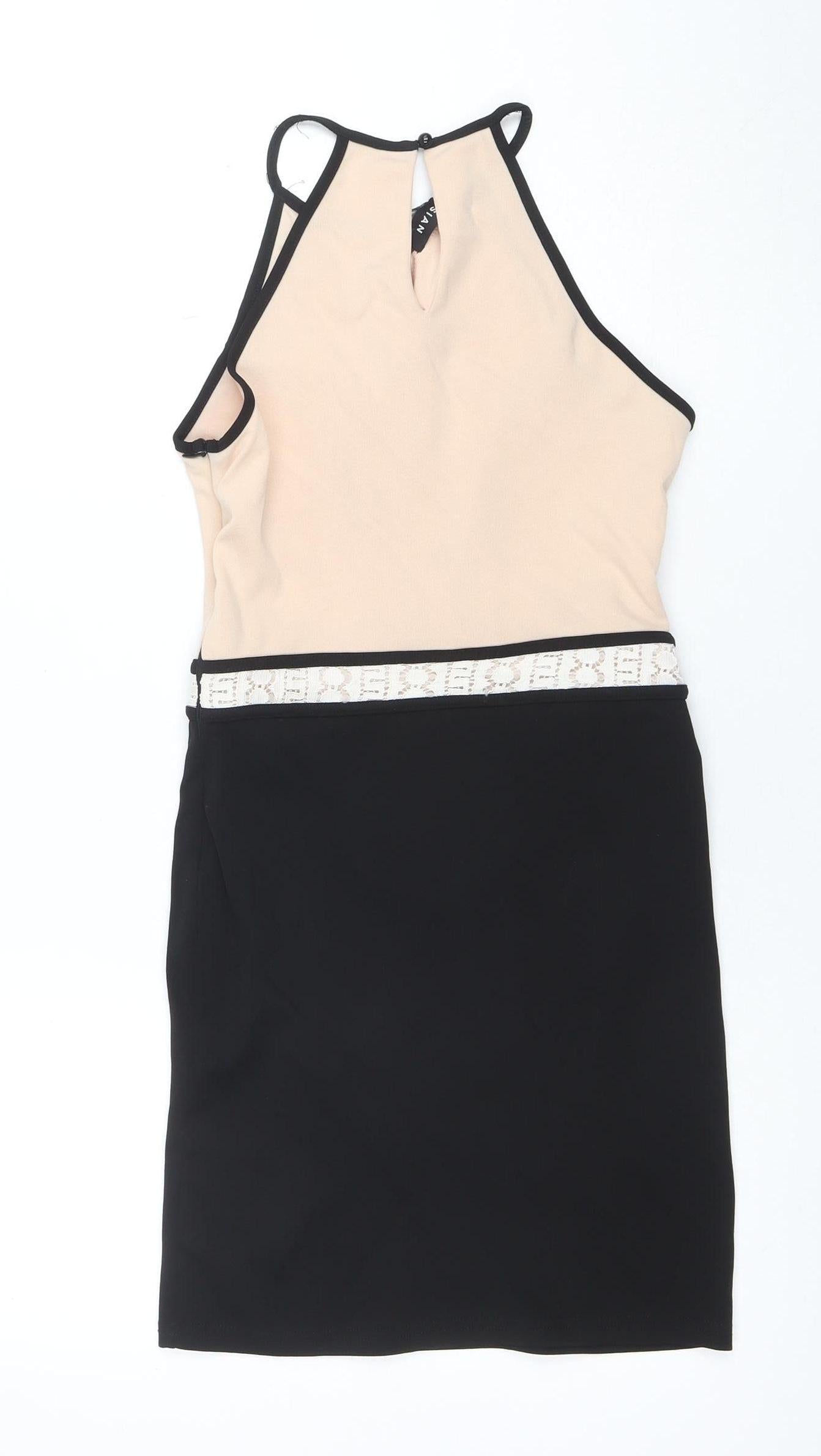 Parisian Women Black Beige Lace Bodycon Dress Size 8 Sleeveless