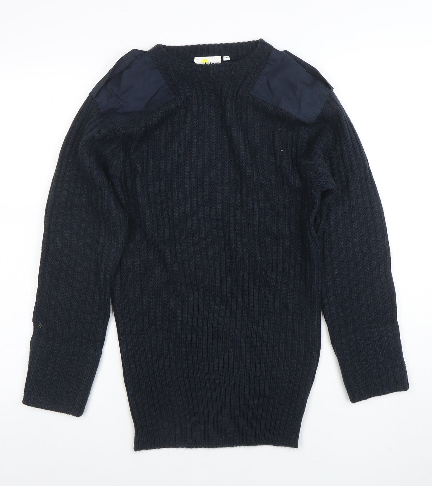 Weird Fish Men's Blue Ribbed Knit Pullover Jumper Size S