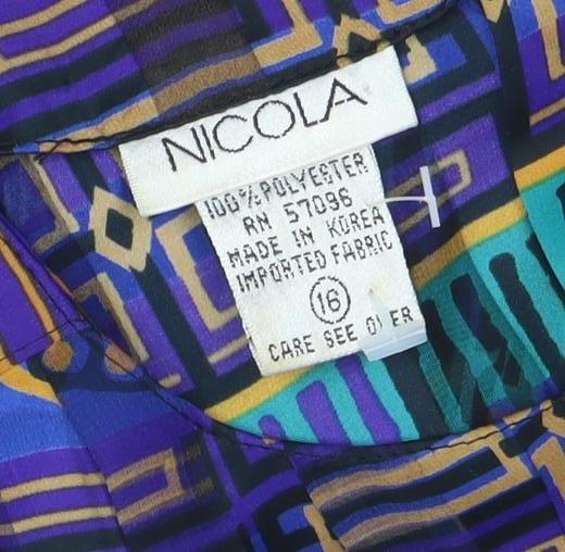 Nicola Women's Multicoloured Geometric Long Sleeve Tunic Blouse Size 16