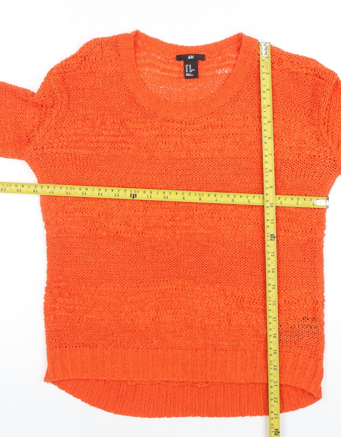 H&M Women’s Orange Open-Knit 3/4 Sleeve Pullover Jumper XS