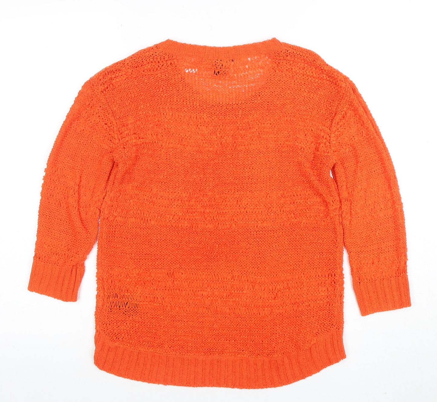 H&M Women’s Orange Open-Knit 3/4 Sleeve Pullover Jumper XS