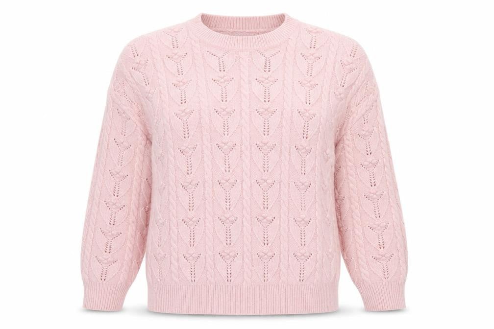 Marks and Spencer Women Pink Cable Knit Crew Neck Jumper Medium