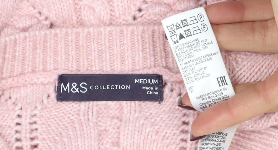 Marks and Spencer Women Pink Cable Knit Crew Neck Jumper Medium
