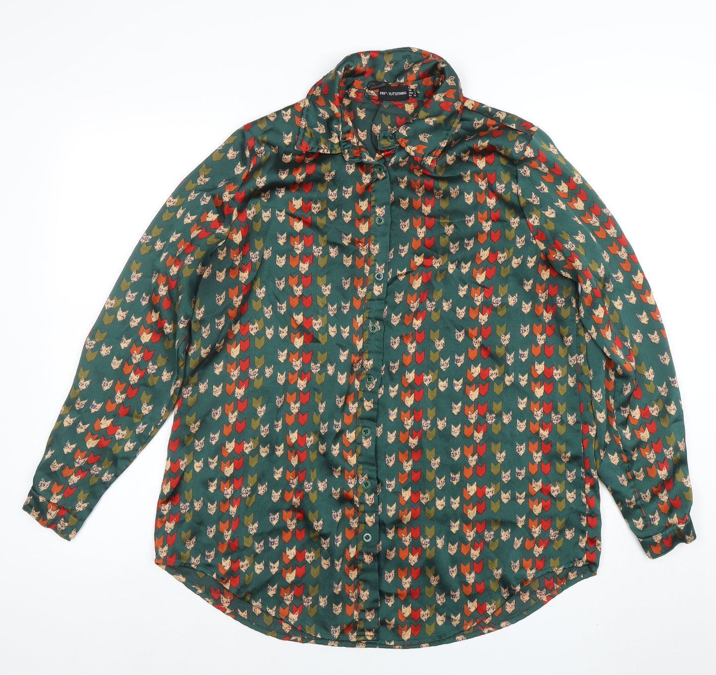 PrettyLittleThing Women’s Green Animal Print Button-Up Shirt UK 10