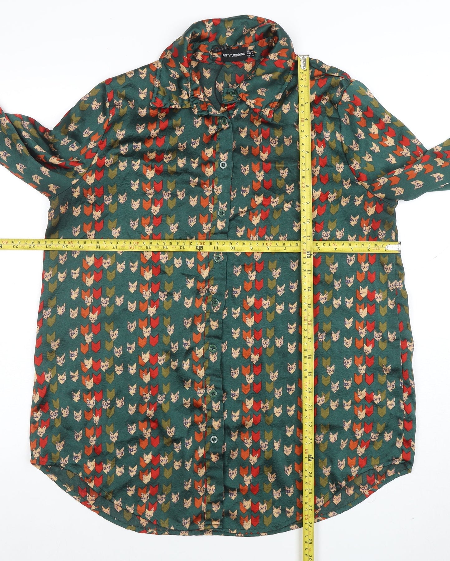 PrettyLittleThing Women’s Green Animal Print Button-Up Shirt UK 10