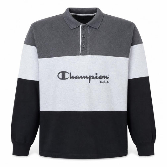 Champion Mens Grey XL Henley Sweatshirt Retro USA Logo Top