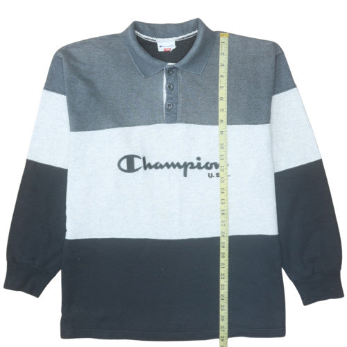 Champion Mens Grey XL Henley Sweatshirt Retro USA Logo Top
