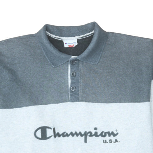 Champion Mens Grey XL Henley Sweatshirt Retro USA Logo Top
