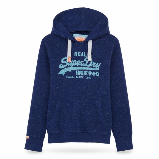 Superdry Womens Navy Pullover Hoodie Size M Graphic Print Cotton Blend