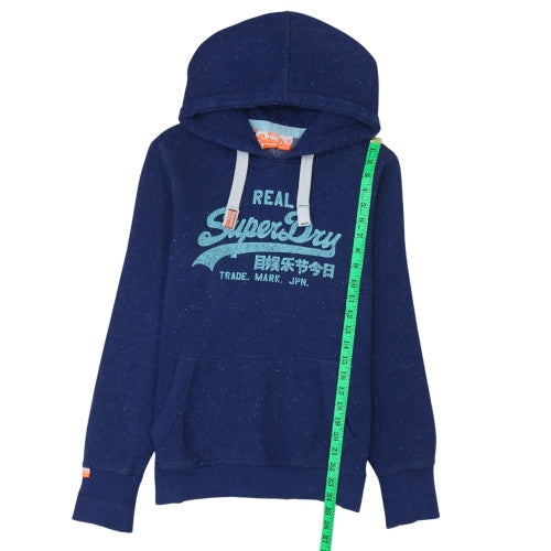 Superdry Womens Navy Pullover Hoodie Size M Graphic Print Cotton Blend