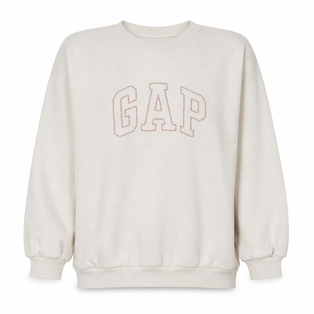 Gap Women Ivory Oversized Crew Neck Sweatshirt Size S Classic Logo