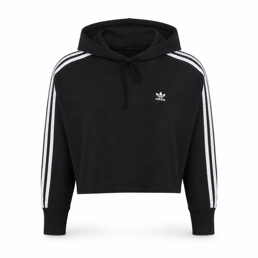 Adidas Womens Black Cropped Hoodie UK 12 Pullover Hooded Sweatshirt