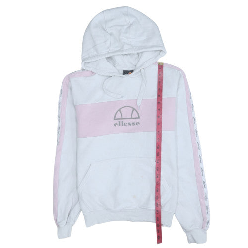 Ellesse Womens White Pink Hoodie UK 10 Pullover Logo Hooded Sweatshirt