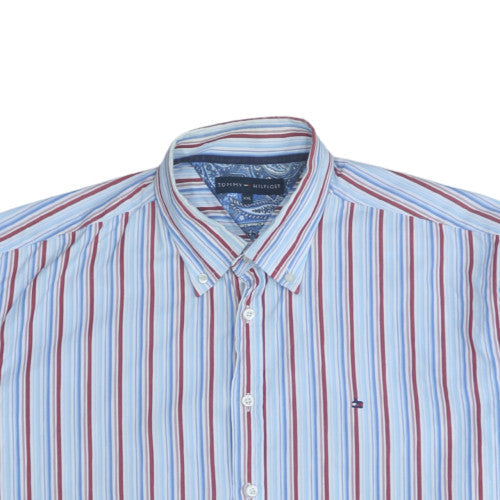 Tommy Hilfiger Men's Blue Striped Button-Down Cotton Shirt 2XL
