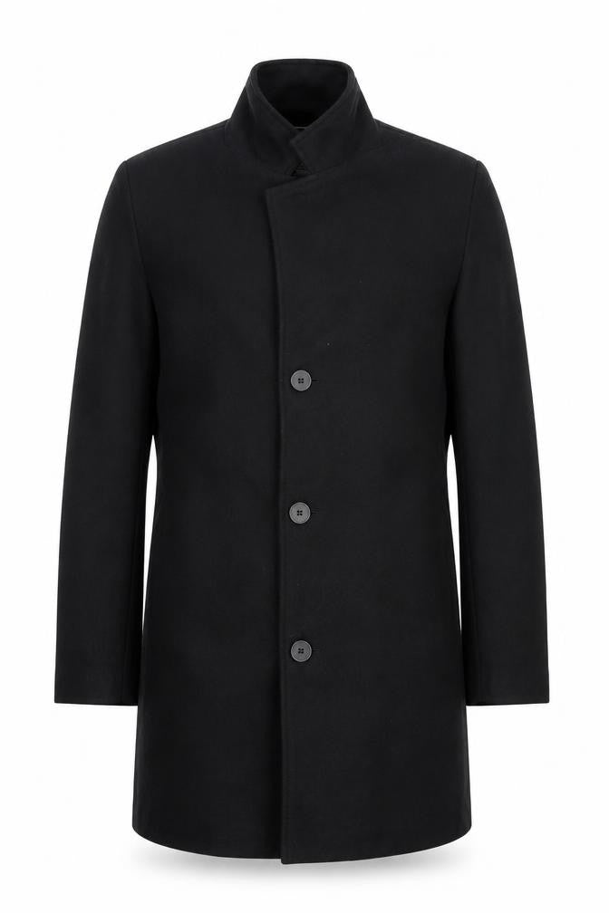 Fashion Men's Black XL Mid-Length Polyester Overcoat