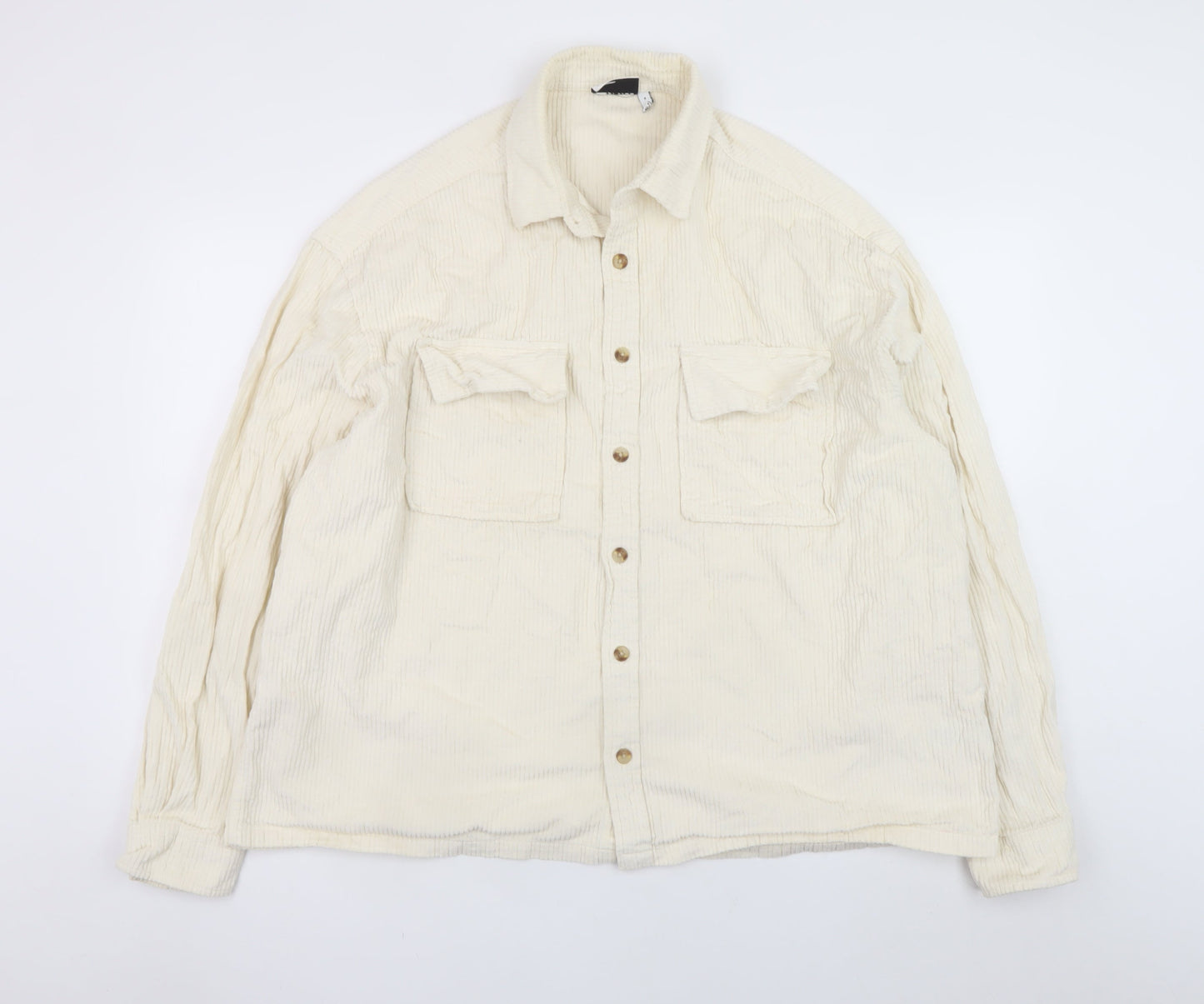 ASOS DESIGN Men's Ivory Corduroy Button-Up Shirt Size M